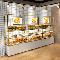 Bread display side cabinet West Point cake cabinet model shelf commercial curved glass titanium frame pastry display rack