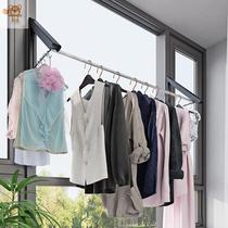 Folding invisible telescopic clothes bar non-perforated wall-mounted simple small balcony indoor bedroom window drying rack