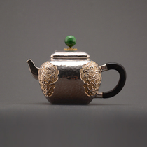 Silver pot Sterling silver 999 brew teapot Pure handmade square animal face silver pot small teapot Household sterling silver tea set