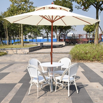 White outdoor table and chair courtyard outdoor balcony cafe milk tea shop casual open air table with umbrella combination