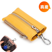 Genuine leather key bag woman small and delicate waist trailer key cover containing protective sleeve lock spoon bag two-in-one man