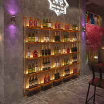 Bar luminous wall-mounted wine rack Bar bar solid wood wrought iron partition wall column wine rack decoration display wine rack wine cabinet