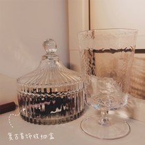  Super good-looking ins transparent glass storage tank Retro Korean style yurt desktop jewelry storage box Candy