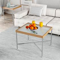 Minimalist living room small apartment wrought iron homestay coffee table ins Nordic light luxury sofa Changhong glass solid wood side table