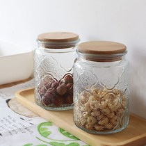 Dry goods storage box glass vintage pattern sealed jar storage jar kitchen home dried fruit snack large capacity storage