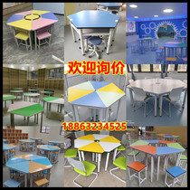 Student Hexagon Composition Table Trapezoidal Sector Triangular Splicing Training Table Fine Art View Color Class Table And Chairs