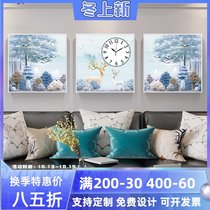 Nordic living room decorative painting on the back of the sofa Wall triple painting wall clock sofa background wall clock mural painting