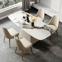 Italian light luxury Pandora bright rock board table household small apartment dining table and chair rectangular dining table and chair combination
