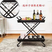 Vintage solid wood wrought iron dining car Hotel KTV wine service car Mobile home plate storage restaurant trolley