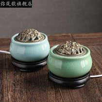 Timing temperature adjustment electronic aromatherapy ceramic sandalwood stove agarwood incense oven essential oil plug-in aromatherapy lamp sawdust powder lid