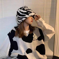 Fashionable zebra fisherman hat female autumn and winter Japanese Korean version of BAO WEN bucket hat Joker hat children Korean version of warm basin hat