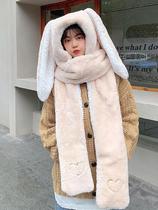 Oversized Ear Hat Scarf One Three-Piece Cute Hat Neck Gloves Plush Warm Lei Feng Ear Protection Hat
