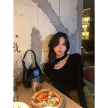 Slim black bottomed sweater early autumn new design sense niche hollow long sleeve sweater women autumn shirt