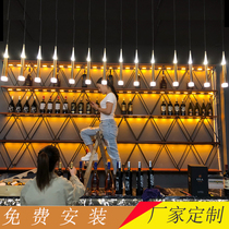 Bar bar luminous wall-mounted wine display rack Restaurant wall-mounted Wrought iron creative wine cabinet simple hanging cup holder