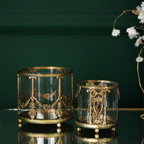 Fehring home European-style India imported vintage carved brass glass storage barrel makeup brush pen holder storage barrel