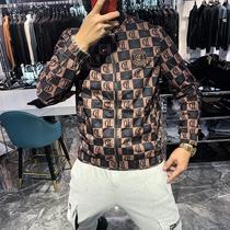 European station spring 2021 New jacket Korean version Joker slim print stand collar short handsome coat men
