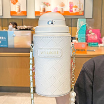Straw thermos cup ladies high value large capacity 520ml strap portable Korean version of high-end exquisite gift Cup