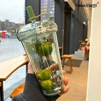 Net red can suck pearl milk tea cup with straw water Cup cute girl portable adult cold drink juice plastic cup