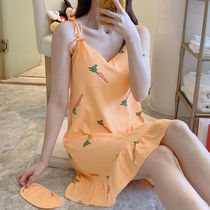 With chest pad suspenders nightgown summer Korean sweet cute cartoon home clothes summer thin short-sleeved pajamas