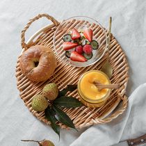 lucky room * ins Nordic wicker tray round fruit plate handmade rattan natural wicker Net Red