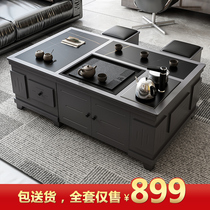 Rock board kung fu coffee table simple modern living room solid wood tea set Integrated Water Office tea table and simple coffee table