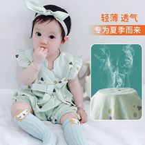 wuawua baby clothes summer 0-12 months female baby sleeveless one-piece clothes thin clothes Princess shirt