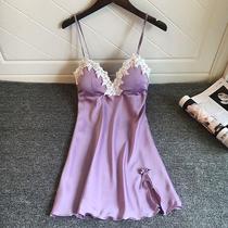 Extreme temptation sexy suspender nightgown womens belt chest pad Korean silk pajamas home clothes summer