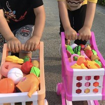 Play House boys and girls tableware toys simulation can cut fruits and vegetables food supermarket shopping cart Che Che