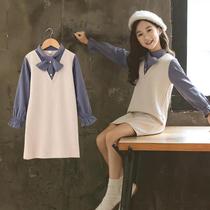 Girls dress spring and autumn new foreign fashion children princess dress children fake two shirts long sleeve skirt