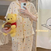 Pure cotton yarn nightdress female summer suit cute Han tablet students young girl short sleeve home clothes can be worn outside