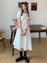 Summer 2021 new sweet college style square collar waist thin medium-long bellflower short-sleeved dress womens fashion