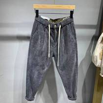 2021 autumn and winter corduroy casual pants men Korean version of loose drawstring leggings trend Joker youth long pants