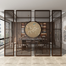 New Chinese screen partition wall living room entrance shielding decoration hotel lobby household solid wood grille hollow customization
