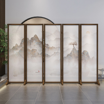 New Chinese style folding mobile landscape screen office porch simple solid wood partition living room home shielding folding screen