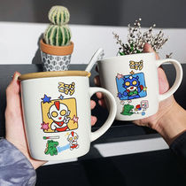 ins creative cartoon Altman mug Net red cute girl heart ceramic water cup Milk Cup with lid spoon