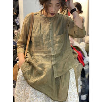 2021 summer new literary art slim irregular shirt female original designer Joker type ladies top