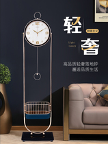 European leather light luxury floor clock home living room corner cabinet standing clock large pendulum clock modern fashion mute seat clock ornaments