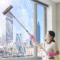 Glass cleaner artifact Household double-sided wipe high-rise window cleaning tools Telescopic rod cleaner brush scrape double-sided