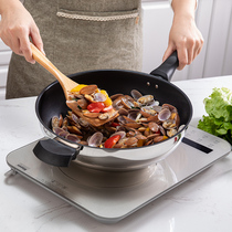 ESKO non-stick frying pan household wok 304 stainless steel double-ear frying pan Suitable for induction cooker coal gas stove special