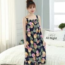 Cotton loose sling nightgown women Summer artificial cotton long skirt size plus fat cotton silk pajamas thin home wear