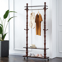 Movable solid wood hanger floor bedroom rack European style simple living room coat rack American long clothes rack