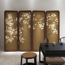 Screen porch partition new Chinese flowers and birds solid wood semi-transparent living room hotel background wall folding mobile custom folding screen