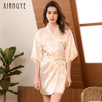 Pajamas Net red pop Robe Womens Spring and Autumn short sleeve silk morning robe ice silk bathrobe nightgown summer thin home clothes