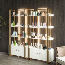 Light luxury beauty salon display cabinet nail art cosmetics display rack shelf skin care storage cabinet with lights