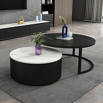 Italian rock board coffee table table living room household small apartment light luxury modern minimalist retractable marble TV cabinet combination