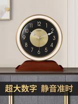 New Chinese solid wood silent clock home desktop clock desktop clock living room porch decoration atmospheric clock