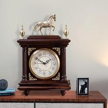 Brass European silent table clock Chinese classical solid wood clock living room table clock American retro home sitting clock