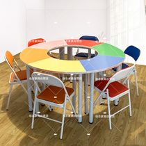 Octagonal student class table and chairs Psychology room circular table and chairs training course coaching table color activity reading room table