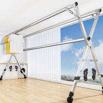 Folding clothes rack floor-to-ceiling indoor household balcony bedroom stainless steel outdoor cool telescopic rod type drying quilt artifact