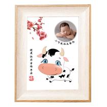 Fetal hair painting cow baby newborn baby souvenir boys and girls making baby fetal hair commemorative painting custom diy
